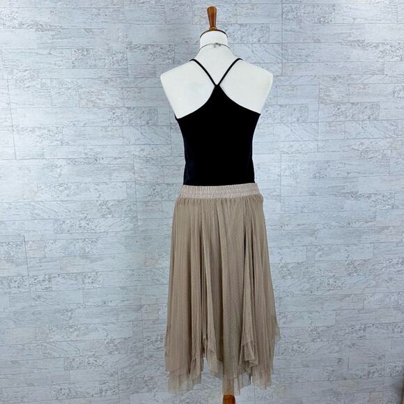 O2 Collection tan swiss dot sheer mesh handkerchief tulle midi skirt - Picture 4 of 7